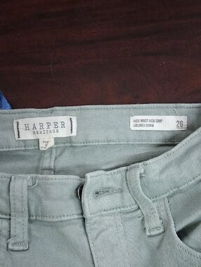 Harper Heritage High Waist Frayed Hem  Jeans - Color: Sage.  Green Size 26